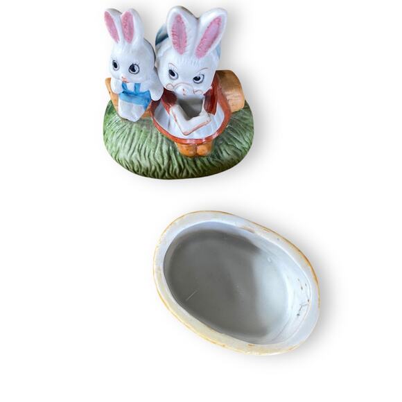 Vintage Bunny Rabbit Trinket Jar Figurine 5” Porcelain Ceramic Lund’s Lites 90s - Picture 11 of 13